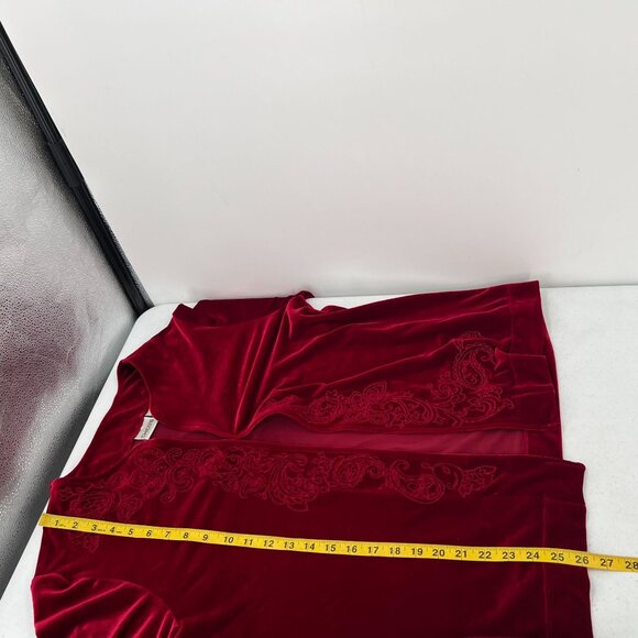 Chico's Size 3 (XL) Red Velvet Embroidered Jacket Open Front Cardigan Holiday Pa - Picture 6 of 12